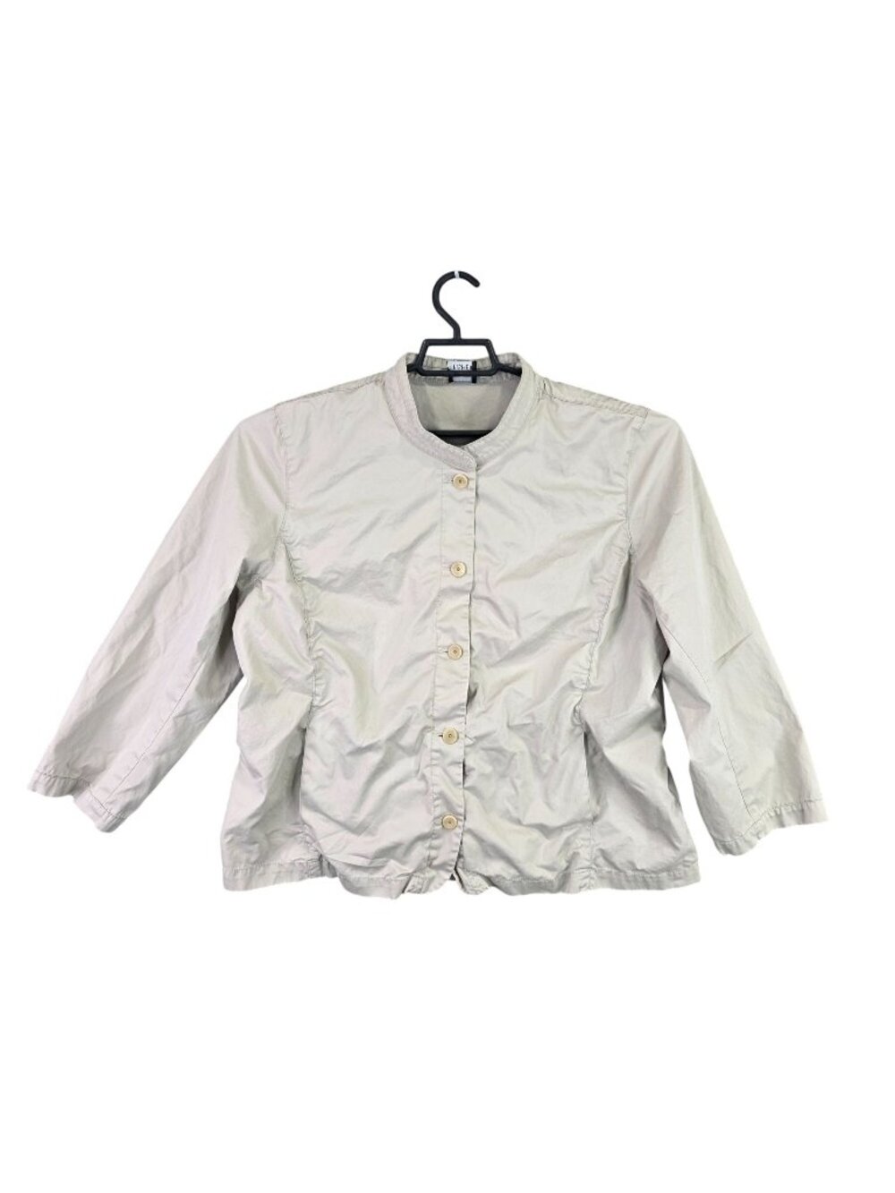Womens Eileen Fisher Beige Cotton Mandarin Collar Button Jacket Top Size M